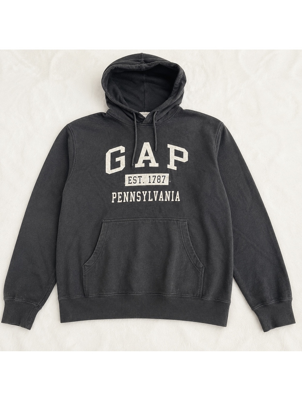 Gap Men's Dark Heather Gray Hoodie with Pennsylvania Print, Size Small